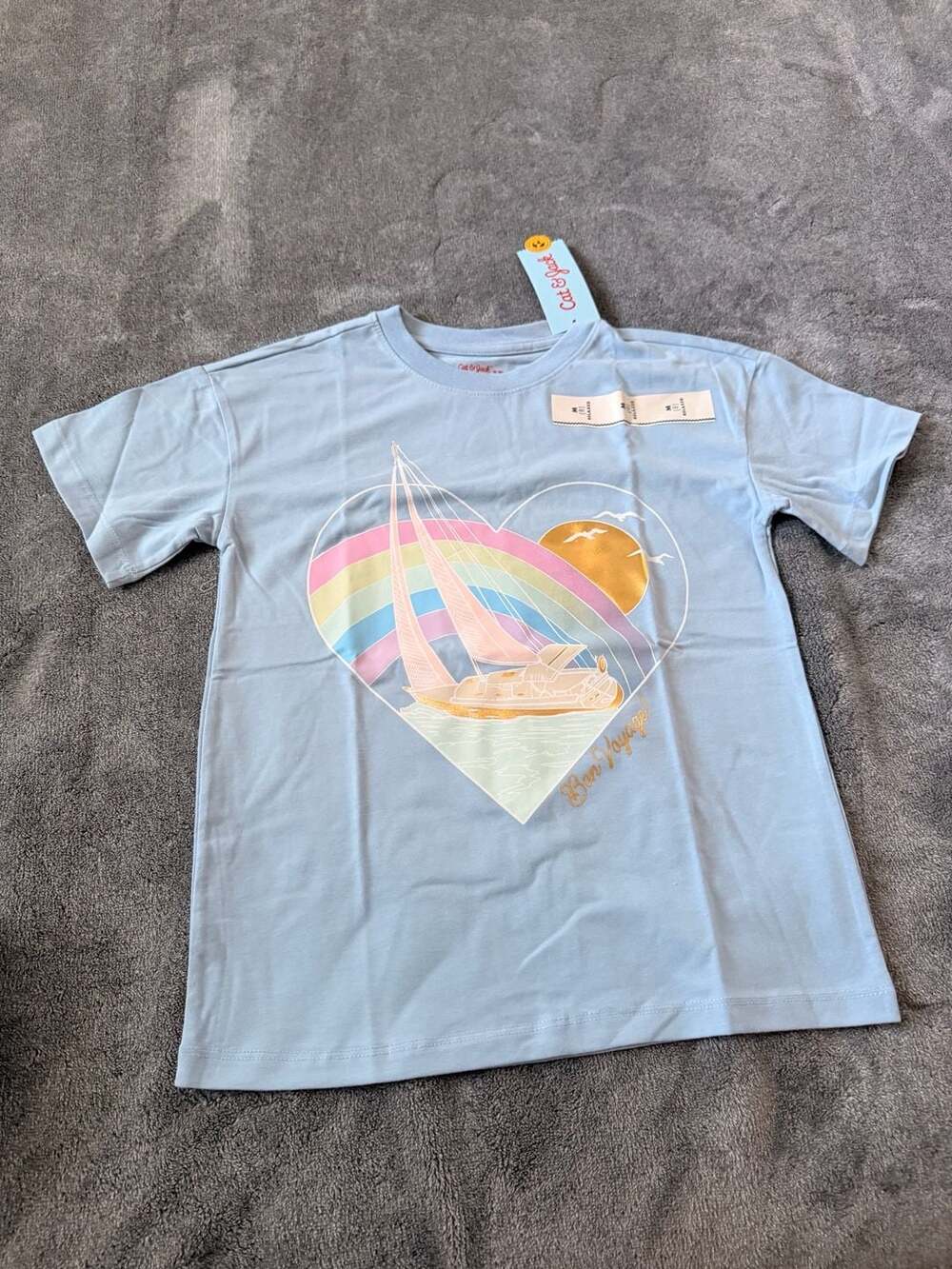 Cat & Jack Girls Bon Voyage Sailboat Rainbow Heart Graphic T-Shirt